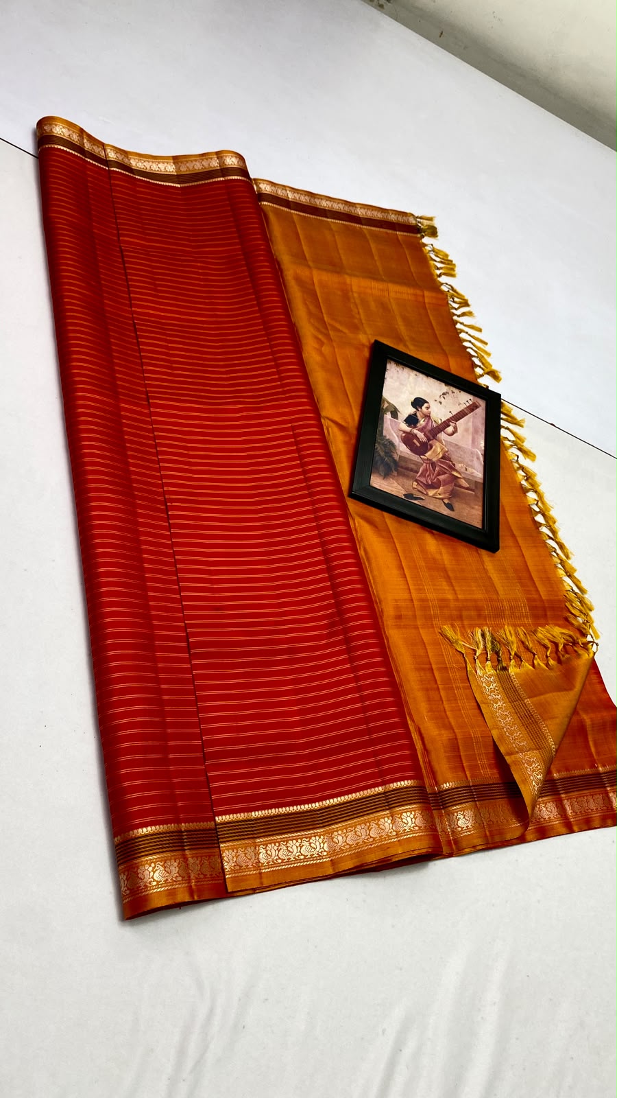 Mango Orange with Deep Red Pure Kanchipuram Traditional Handloom Silk Saree